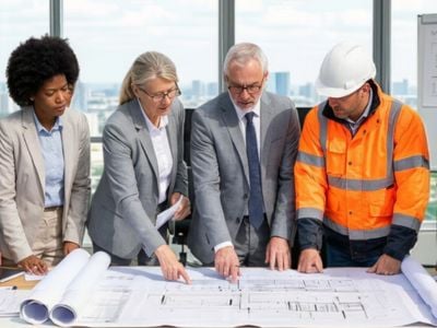 Gruppo di persone che guardano un progetto