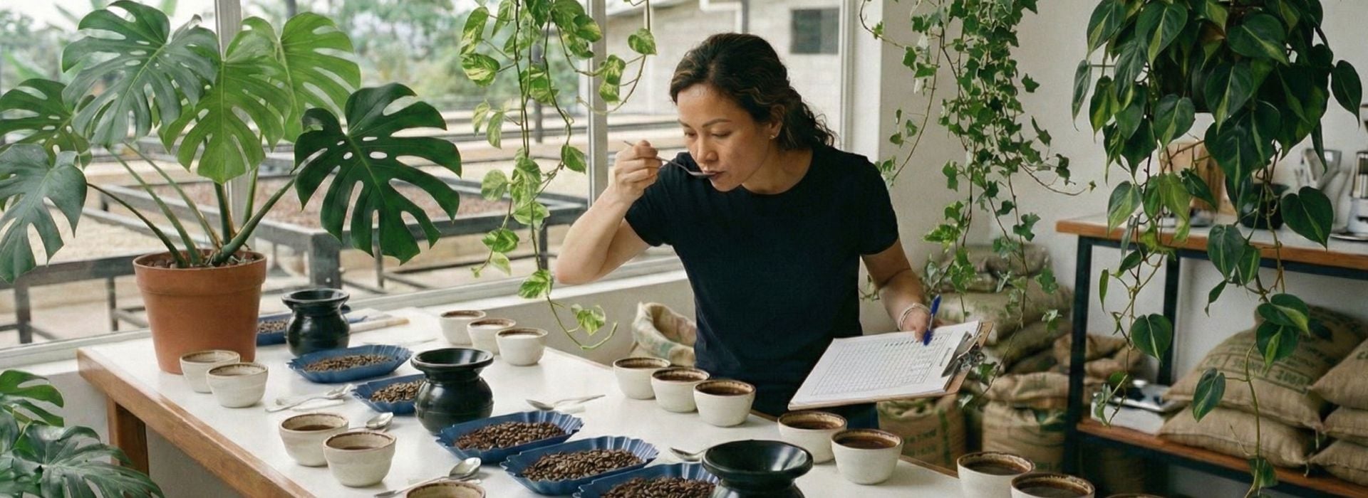 produttore di caffè che assaggia il caffe