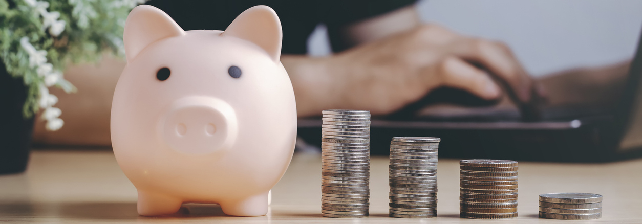 A piggy bank with some coins