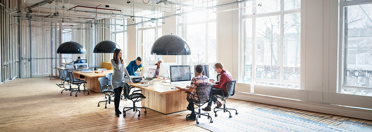 office setting with 4 co-workers