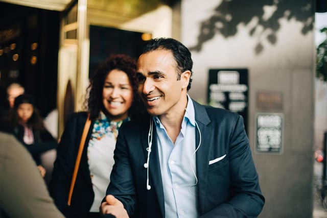 people in the office lobby