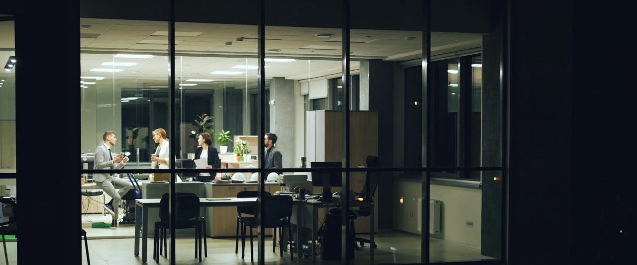 working in the night in the office