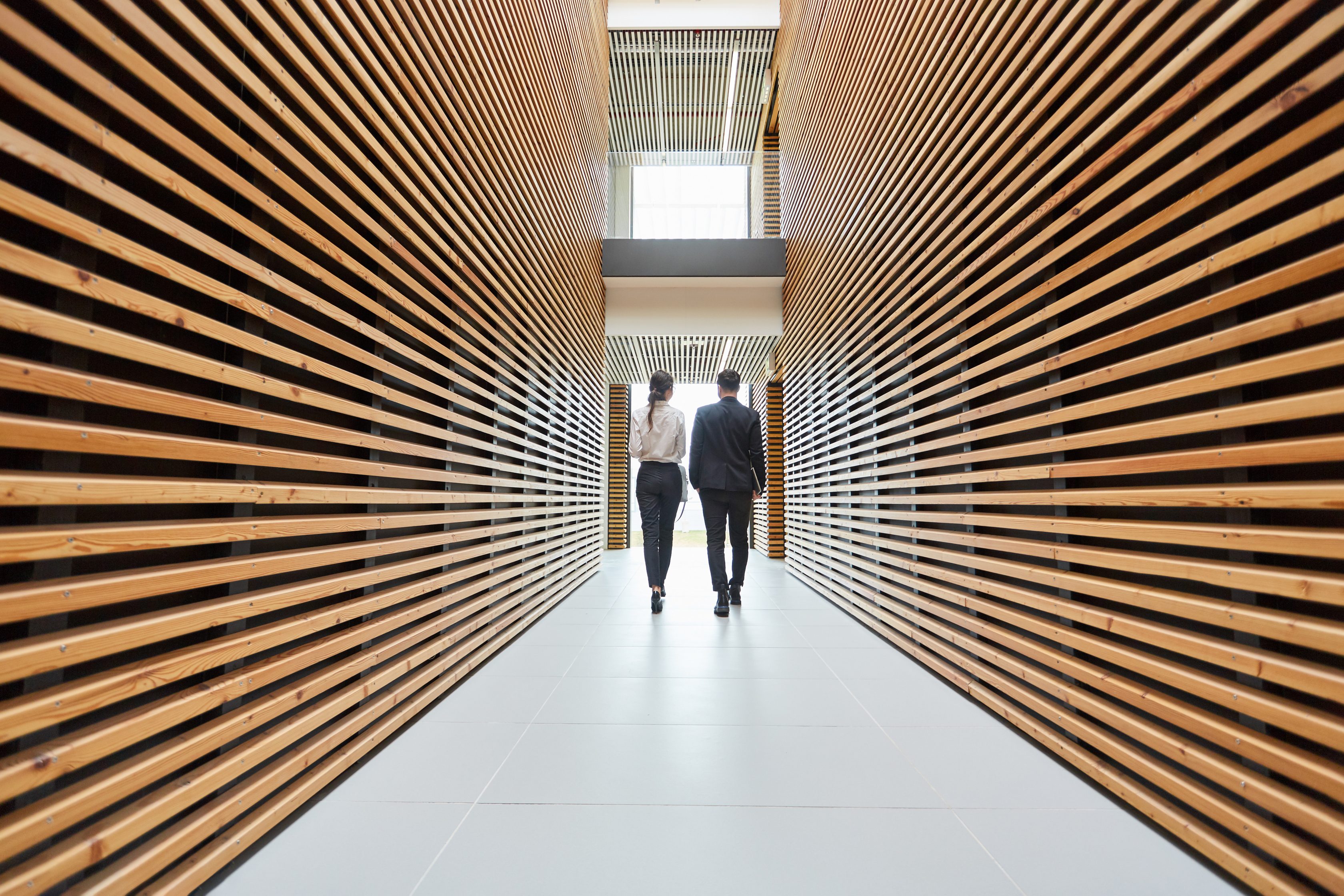 two person walking down the hallway and discussing about insolvency domino effect ebook