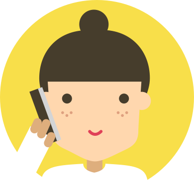 a girl with a phone corporate insurance yellow background