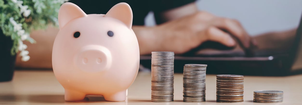 A piggy bank with some coins