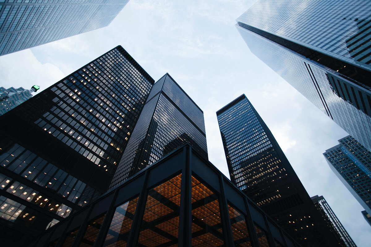 ground view of city skyscrapers