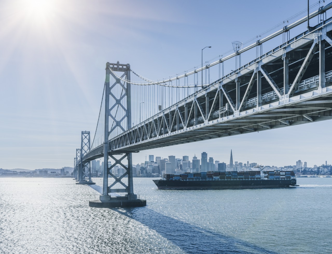 bridge with cargo carrier passing underneath