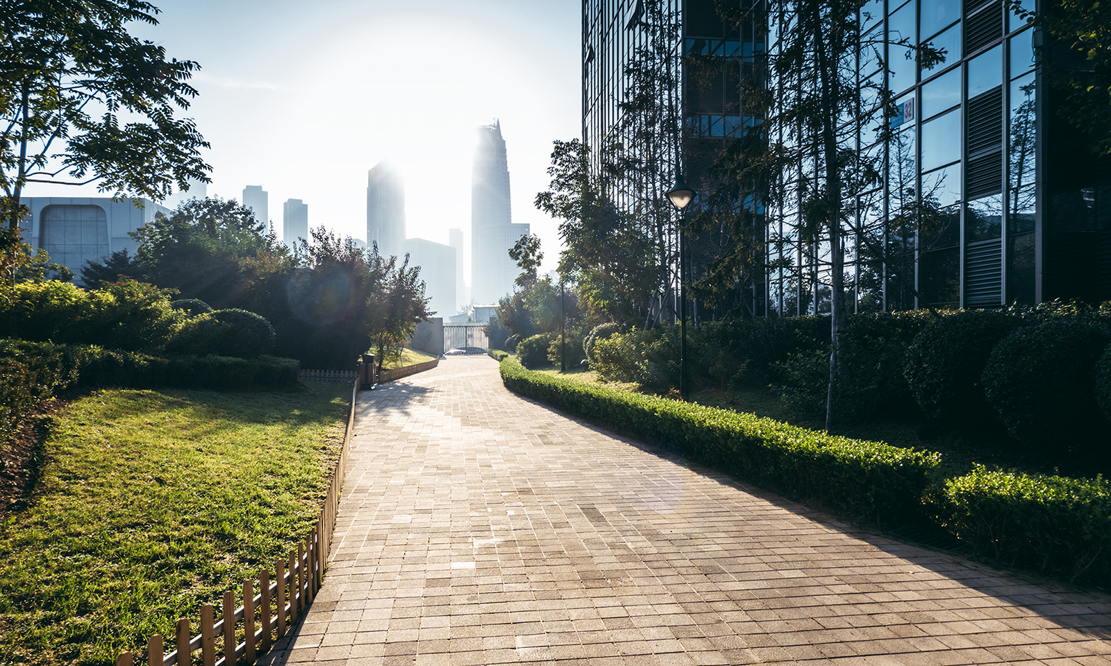 walkway with city in background