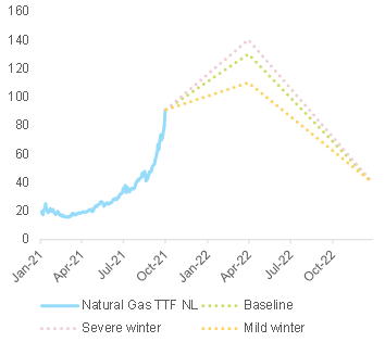 Figure 6 – Natural gas price forecast (euros)