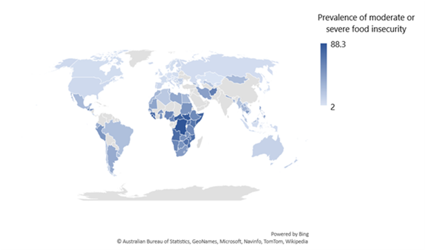 Figure 4: Prevalence of moderate or severe food insecurity, in % of population (3-year average 2018-2020)