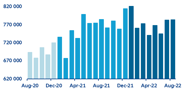 Figure 3: Number of ships (greater than 5,000 DWT) seen at a location on a daily basis