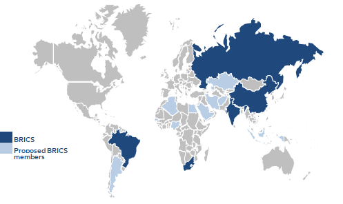 Figure 4: Overview of BRICS membership (current and proposed member countries)
