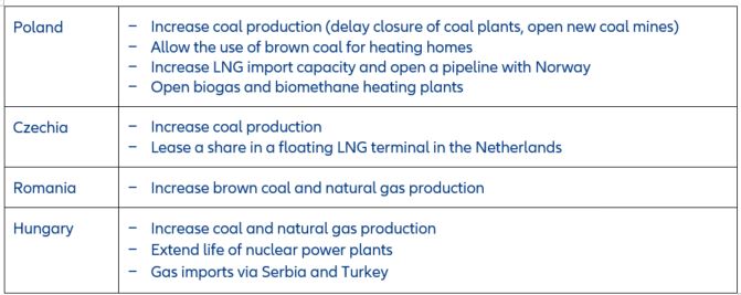 Figure 12: Policy measures introduced in the CEE-4 to substitute for natural gas imports from Russia