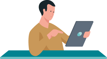 Illustrazione di un uomo con un tablet