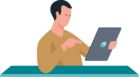 Illustrazione di un uomo con un tablet