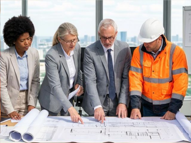 Gruppo di persone che guardano un progetto