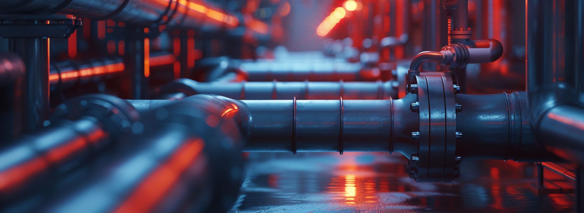 Grandi tubature di metallo all'interno di un impianto industriale
