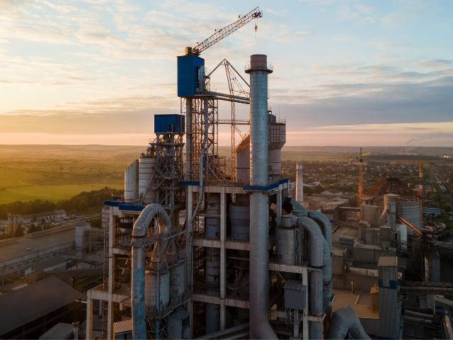 Vista di un grande impianto industriale con strutture di metallo