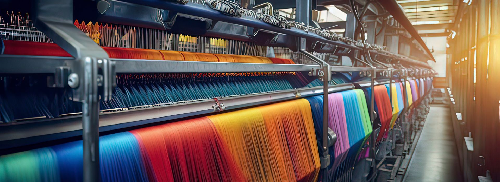 Grande telaio industriale utilizzato per la filatura di tessuti colorati
