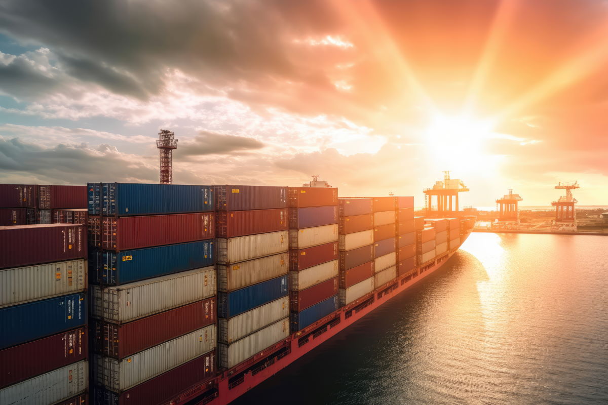 Duży statek towarowy przewożący wiele kontenerów